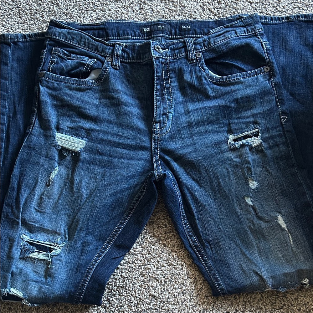 Buckle Men's Distressed Dark Blue Jeans